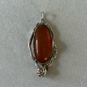 Vintage 925 Sterling Silver Amber Twisted Design Large Necklace Pendant Charm